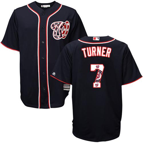 Nationals #7 Trea Turner Navy Blue Team Logo Fashion Stitched MLB Jersey - Click Image to Close
